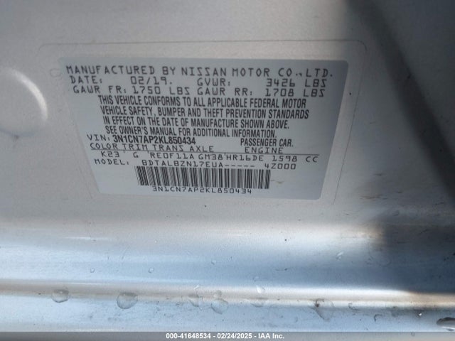 Nissan Versa 1.6 Sv 2019 3N1CN7AP2KL850434 Image 9