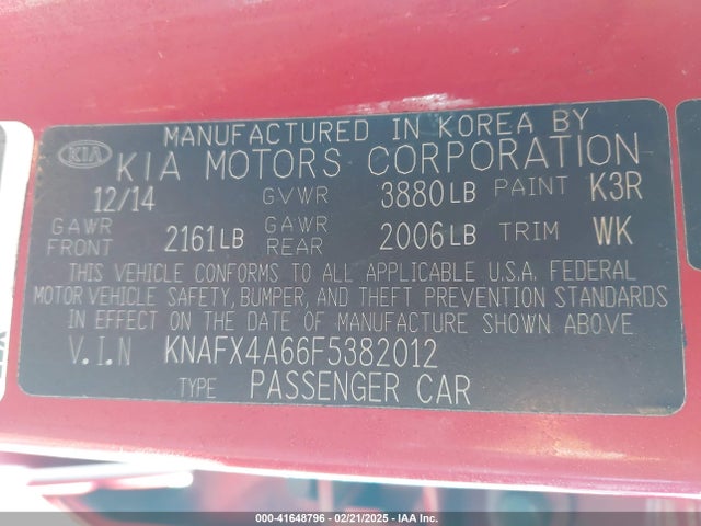 KIA FORTE LX 2015 KNAFX4A66F5382012 Image 9
