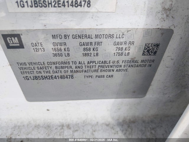 1G1JB5SH2E4148478 Chevrolet Sonic Ls Manual