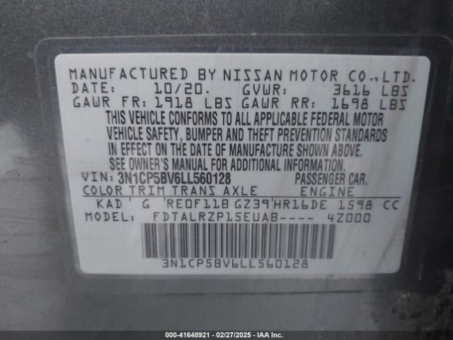 3N1CP5BV6LL560128 Nissan Kicks S Xtronic Cvt