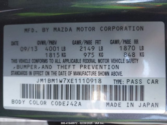 JM1BM1W7XE1110918 Mazda Mazda3 I Grand Touring