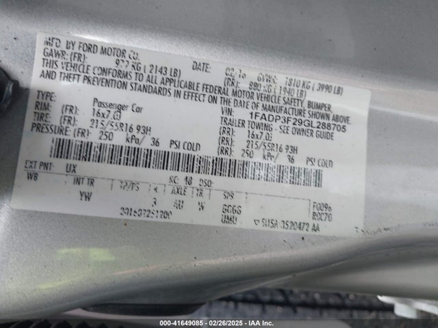 Ford FOCUS SE 2016 1FADP3F29GL288705 Image 9
