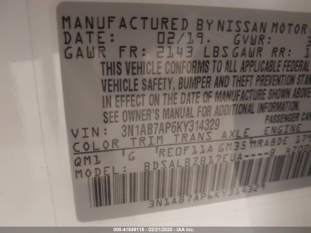Nissan SENTRA S 2019 3N1AB7AP6KY314329 Image 9