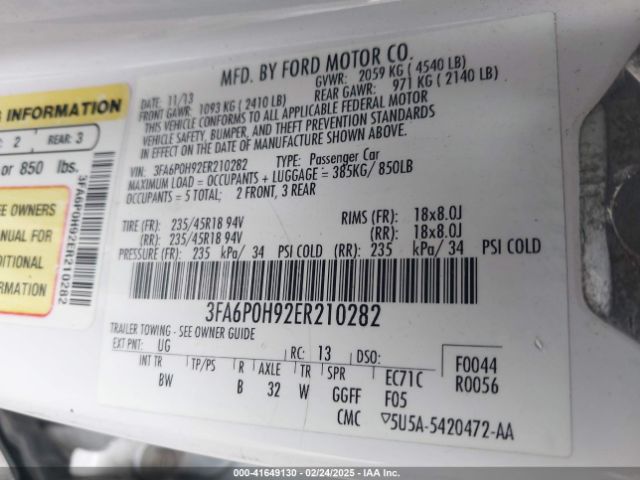 3FA6P0H92ER210282 Ford FUSION SE