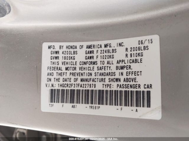 1HGCR2F37FA227979 Honda ACCORD LX