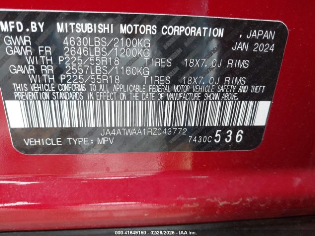JA4ATWAA1RZ043772 Mitsubishi Eclipse Cross Se/sel