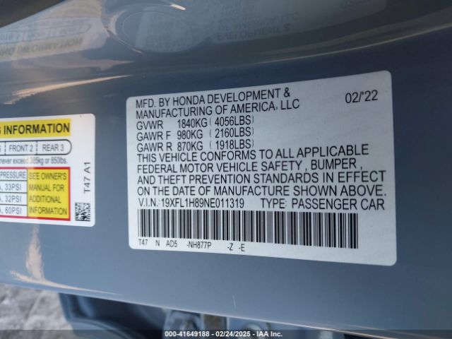 19XFL1H89NE011319 Honda Civic Sport Touring
