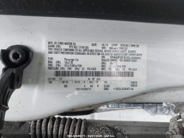 1FADP3F2XEL438690 Ford FOCUS SE