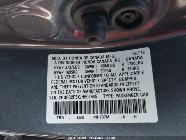 Honda Civic Lx 2018 2HGFC2F5XJH602645 Image 9