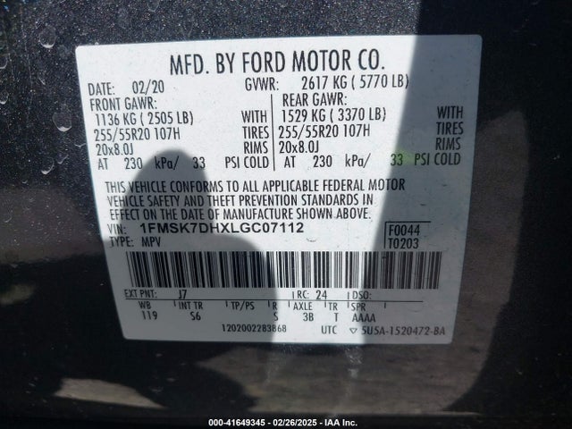 1FMSK7DHXLGC07112 Ford EXPLORER XLT