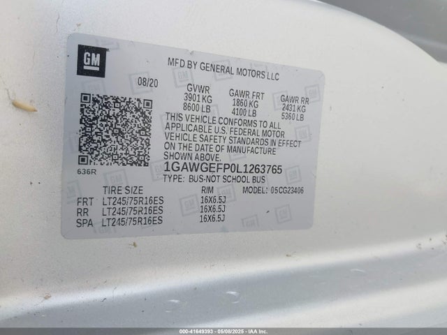 1GAWGEFP0L1263765 Chevrolet Express Passenger Rwd 2500 Regular Wheelbase Ls