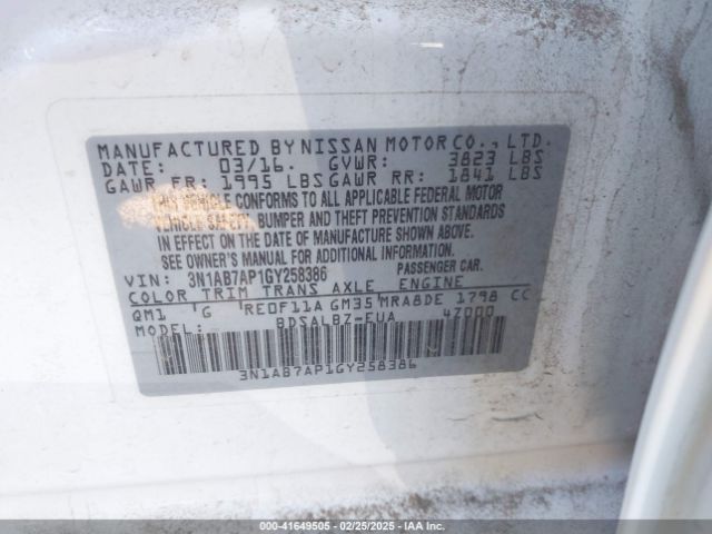 3N1AB7AP1GY258386 Nissan SENTRA S