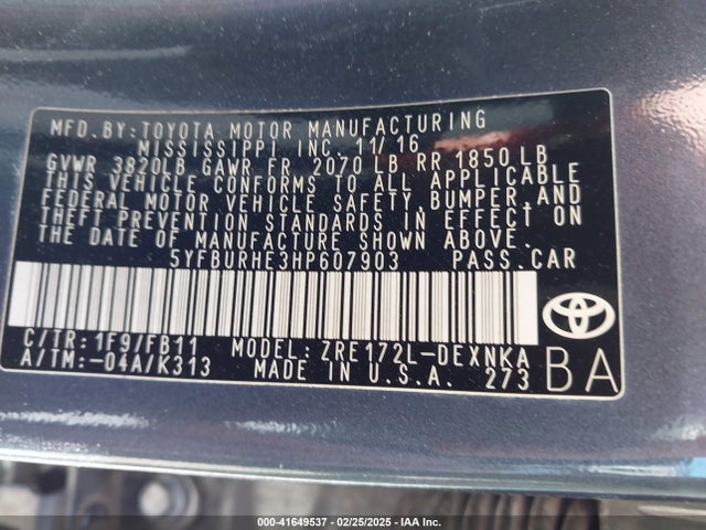 Toyota COROLLA LE 2017 5YFBURHE3HP607903 Image 9