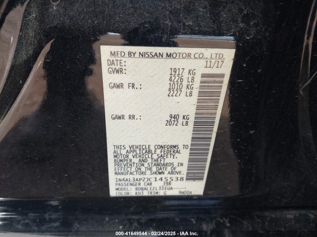 1N4AL3AP2JC145538 Nissan Altima 2.5 Sv