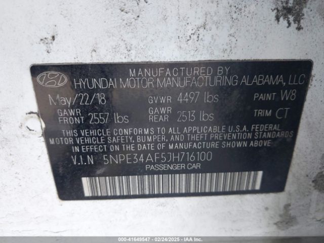 5NPE34AF5JH716100 Hyundai Sonata Sport+