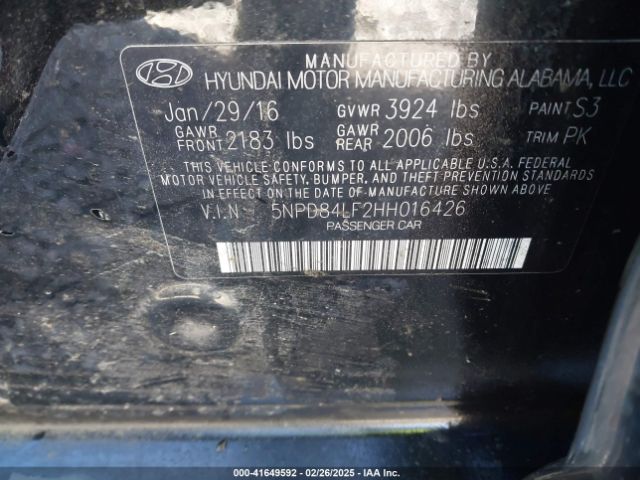 5NPD84LF2HH016426 Hyundai ELANTRA SE