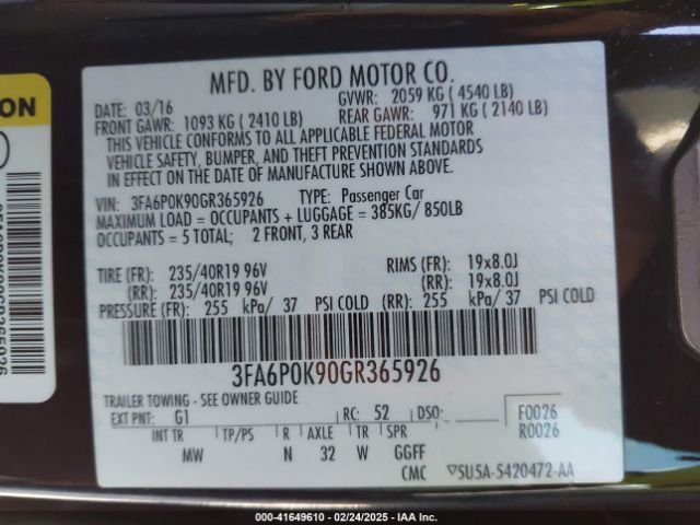 3FA6P0K90GR365926 Ford Fusion Titanium