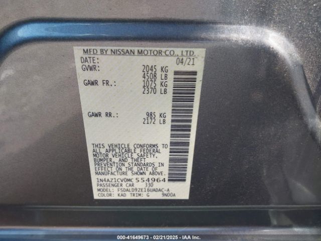 1N4AZ1CV0MC554964 Nissan Leaf Sv 40 Kwh