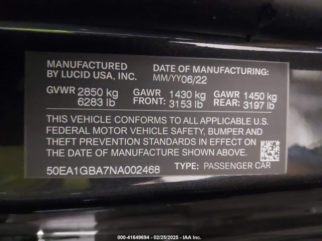 Lucid Air Grand Touring 2022 50EA1GBA7NA002468 Image 9