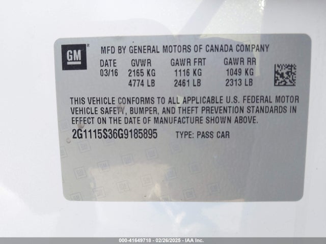 2G1115S36G9185895 Chevrolet Impala 2lt