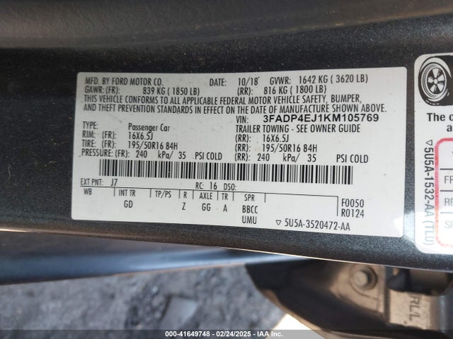 Ford FIESTA SE 2019 3FADP4EJ1KM105769 Image 9