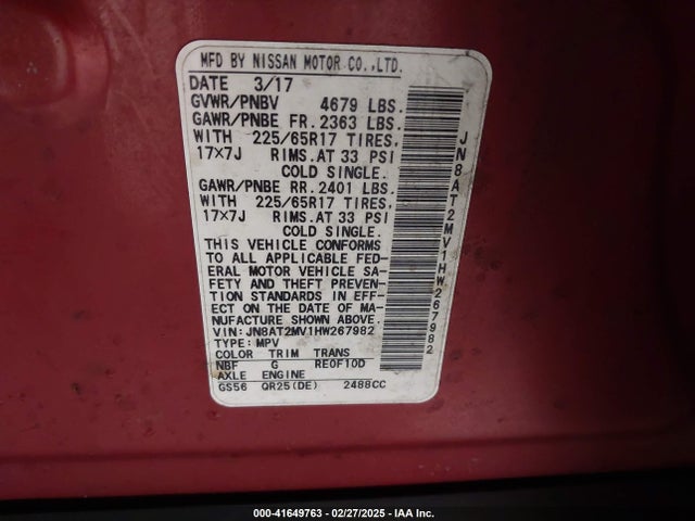 JN8AT2MV1HW267982 Nissan ROGUE SV