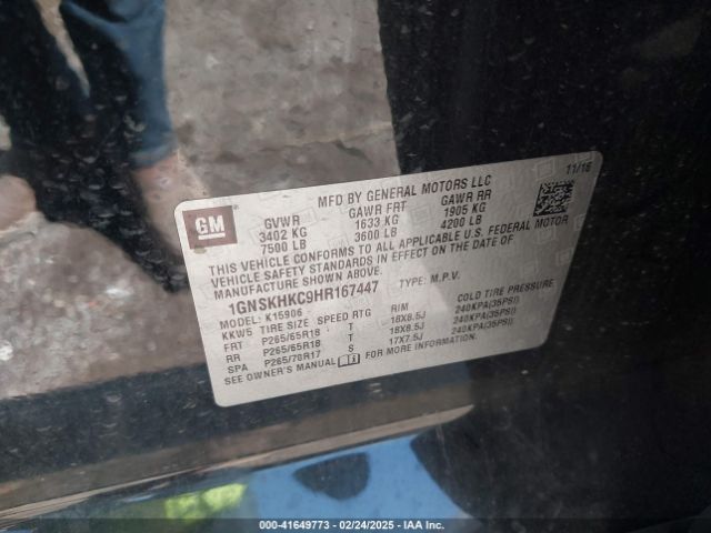 1GNSKHKC9HR167447 Chevrolet Suburban Lt