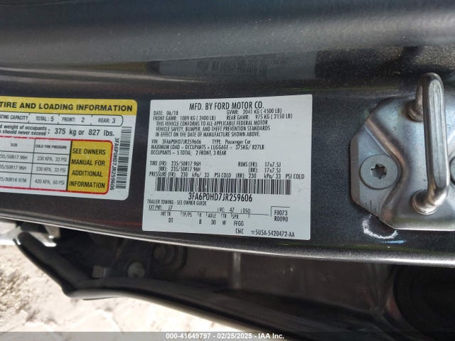 Ford FUSION SE 2018 3FA6P0HD7JR259606 Image 9