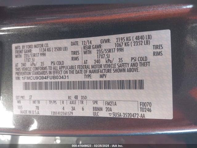 1FMCU9G94FUB03431 Ford ESCAPE SE