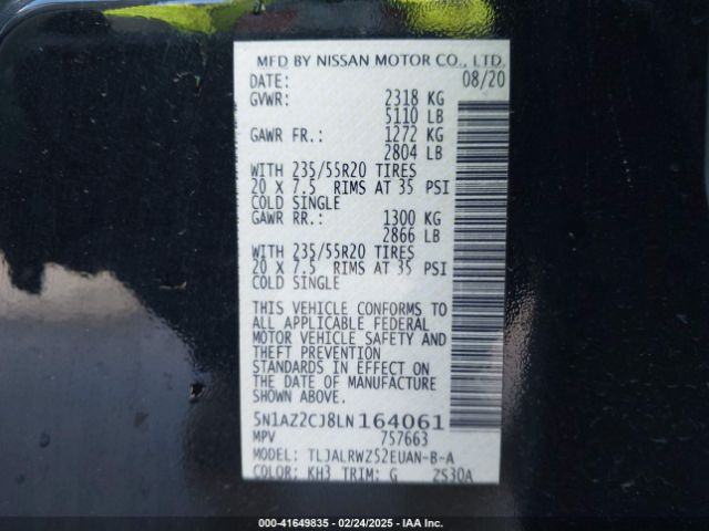 5N1AZ2CJ8LN164061 Nissan Murano Sl Fwd