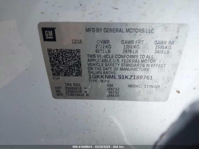 1GKKNMLS1KZ189761 GMC Acadia Slt-1