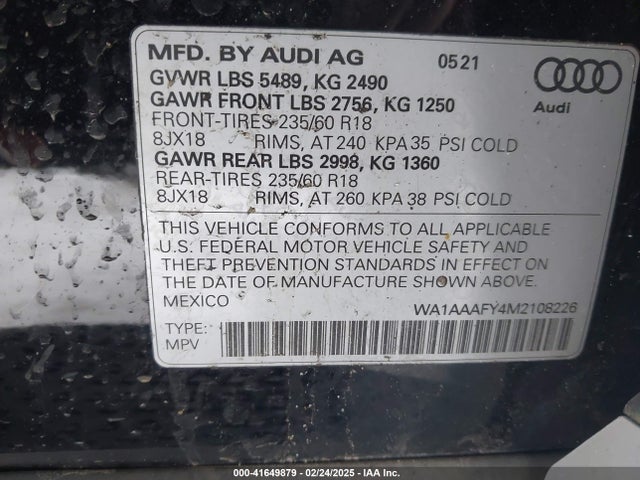 2021 AUDI Q5 WA1AAAFY4M2108226 Photo 8