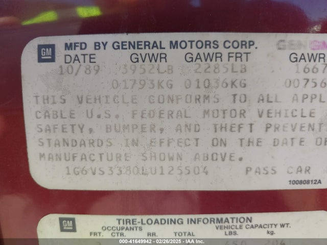 1990 CADILLAC ALLANTE 1G6VS3380LU125504 Photo 8