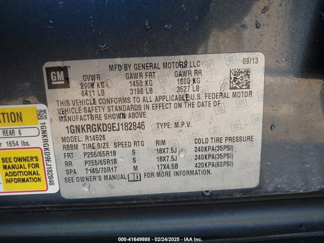 Chevrolet Traverse 1lt 2014 1GNKRGKD9EJ182846 Image 9