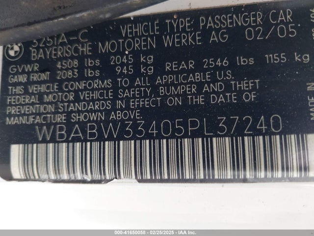 Продажа на аукционе авто 2005 Bmw 325ci, vin: WBABW33405PL37240, номер лота: 41650058