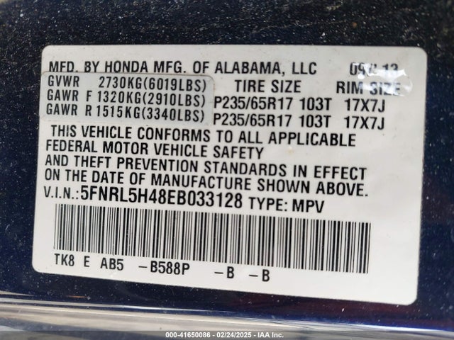 Honda ODYSSEY EX 2014 5FNRL5H48EB033128 Image 9