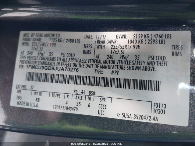 Ford ESCAPE SE 2018 1FMCU9GD9JUA70276 Image 9
