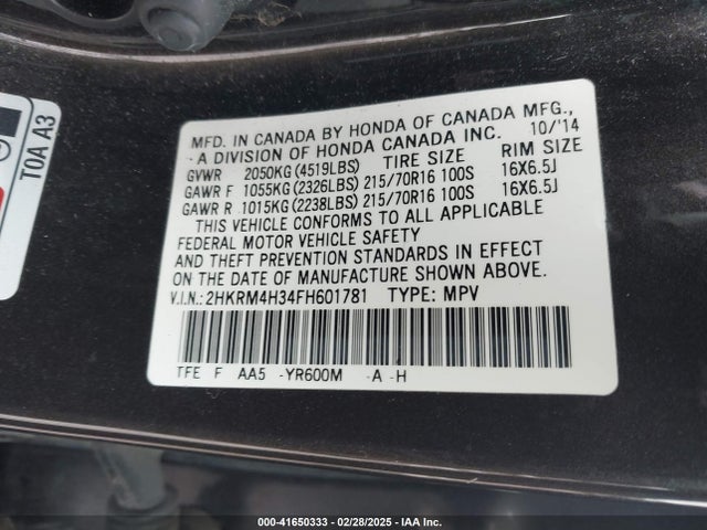 Honda CR-V LX 2015 2HKRM4H34FH601781 Image 9