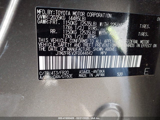 Toyota RAV4 LE 2015 JTMZFREV2FD044842 Image 9