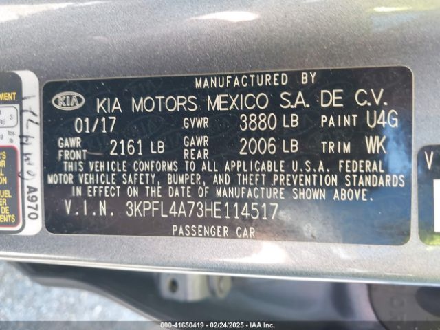 3KPFL4A73HE114517 KIA FORTE S