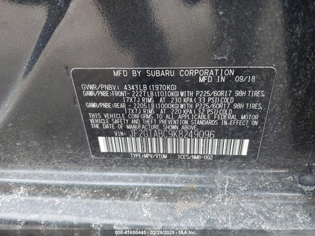Subaru Crosstrek 2.0i 2019 JF2GTABC9K8249096 Image 9