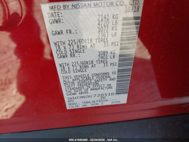 Nissan ROGUE SV 2019 5N1AT2MV2KC720510 Image 9