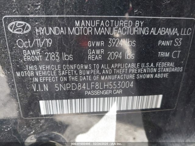 5NPD84LF8LH553004 Hyundai ELANTRA SEL