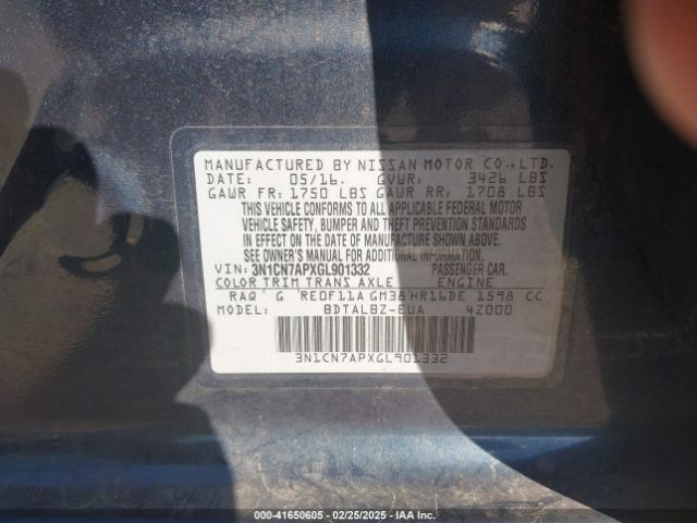 3N1CN7APXGL901332 Nissan Versa 1.6 Sv