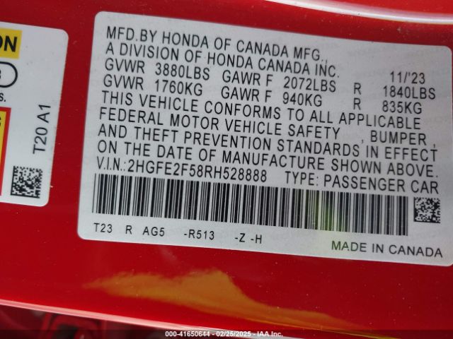 2HGFE2F58RH528888 Honda Civic Sport