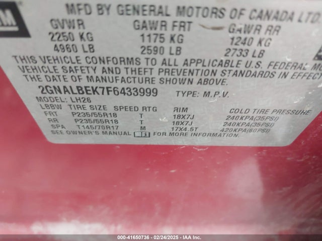 2GNALBEK7F6433999 Chevrolet EQUINOX 1LT