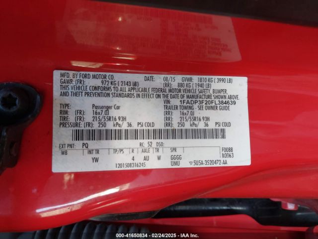 1FADP3F20FL384639 Ford FOCUS SE