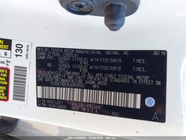 5TDXZ3DC9JS958563 Toyota Sienna Se 8 Passenger
