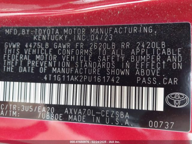 4T1G11AK2PU161742 Toyota CAMRY SE