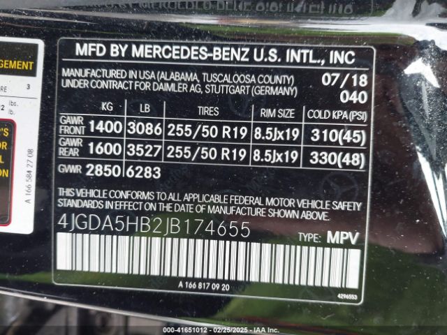 4JGDA5HB2JB174655 Mercedes-Benz Gle 350 4matic